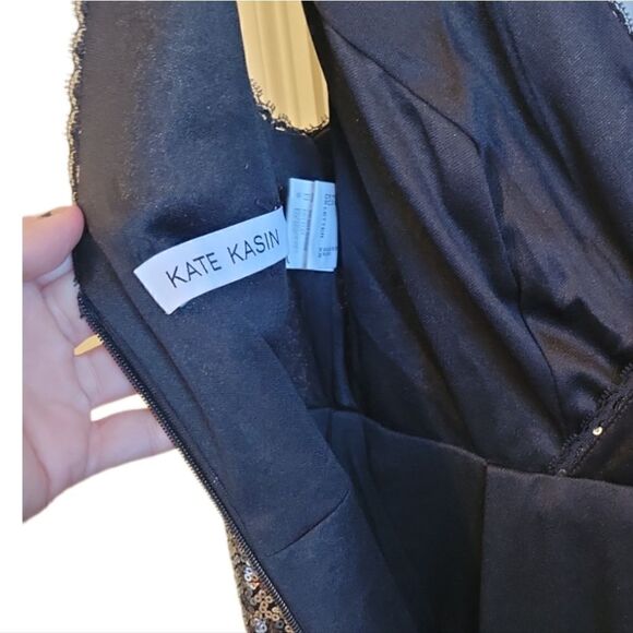 Kate Kasin Silver Black Sequin Bridesmaid Sleeveless Maxi Evening Prom Dress 2 - Picture 12 of 15